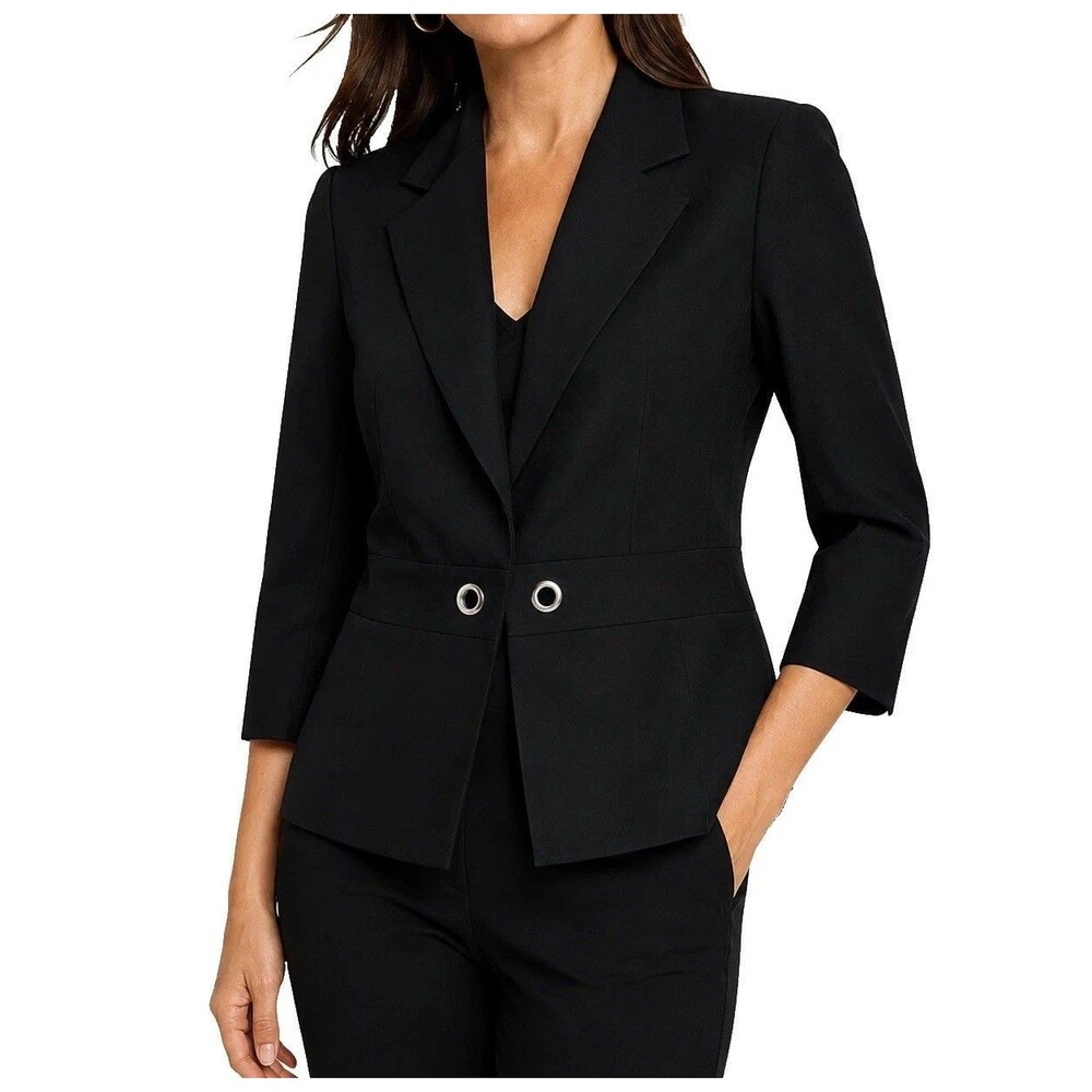 Banana Republic Women Blazer 2 Black Wool Blend Stretch Open Front Career Jacket